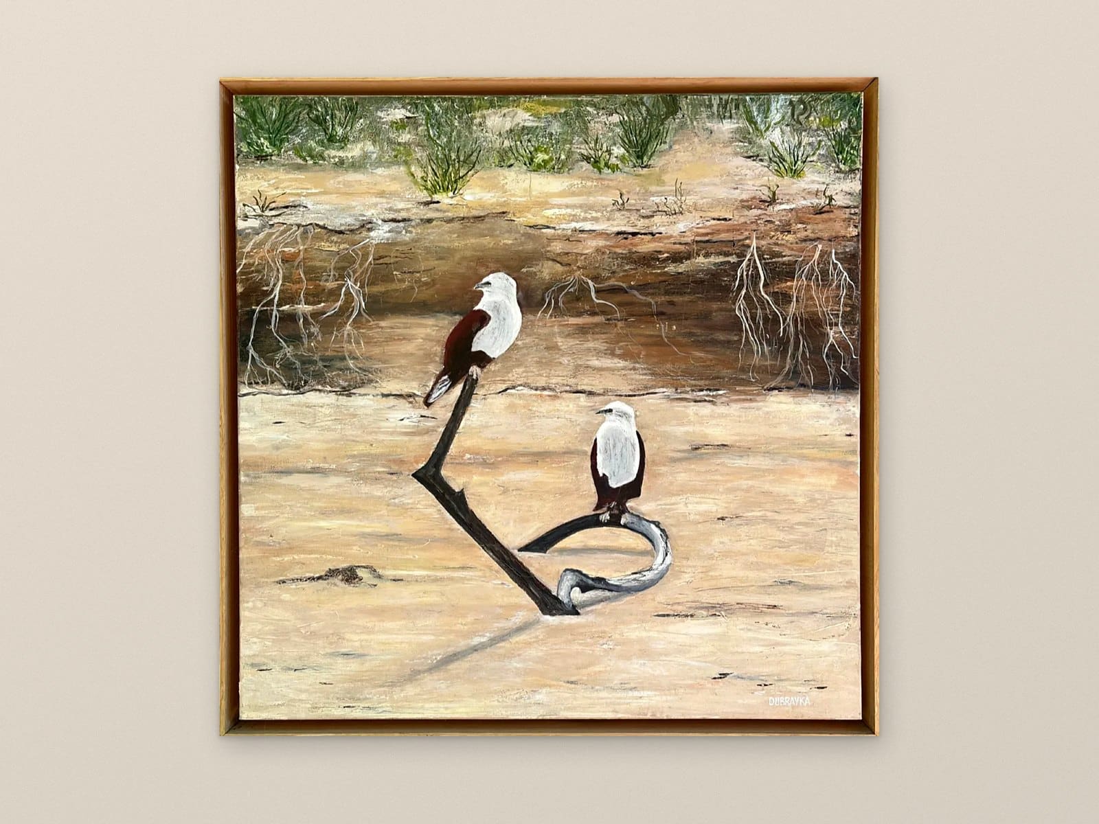 BRAHMINY’S AT BOAMBEE — Oil on canvas, 81cm x 81cm. Painting by Dubravka Sabljak. View 2 of 2.