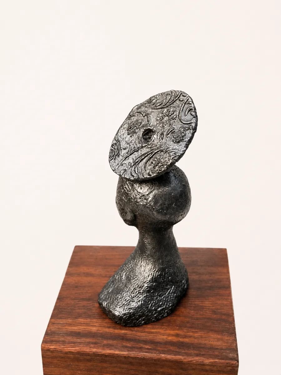 THE CONSPIRACY THEORIST — Stoneware with graphite finish, 10cm x 15cm. Ceramic work by Dubravka Sabljak. View 4 of 4.