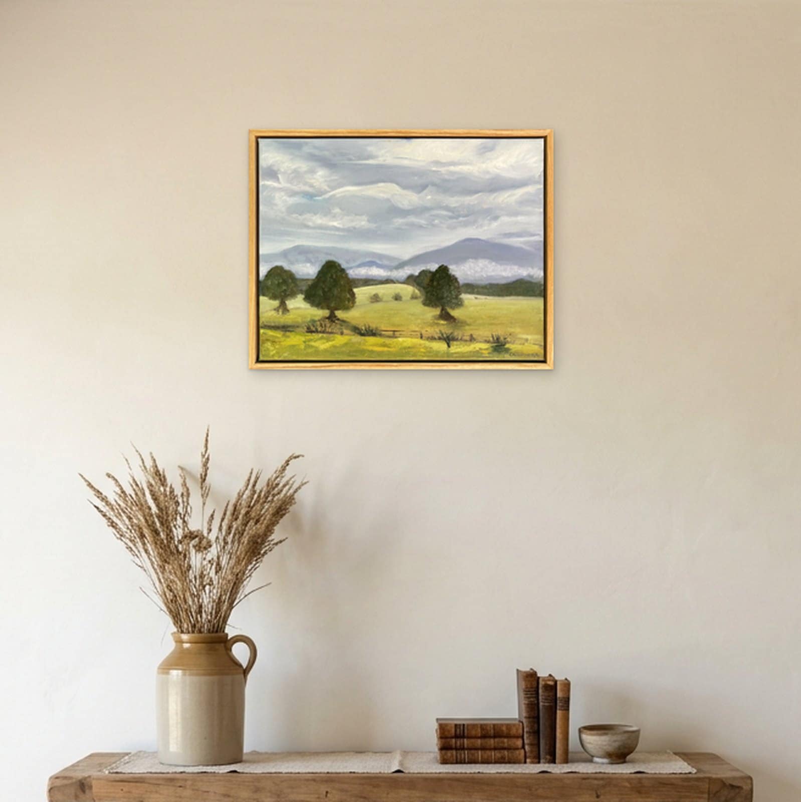 PEACEFUL GUMBAYNGGIRR COUNTRY — Oil on canvas, 48cm x 38cm. Painting by Dubravka Sabljak. View 1 of 2.